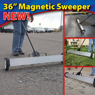 New product alert - The 36-inch Magnetic Nail Sweeper clears more debris faster. The quick-release bar makes cleanup safe and easy. The push-style sweeper is perfect for home or business.