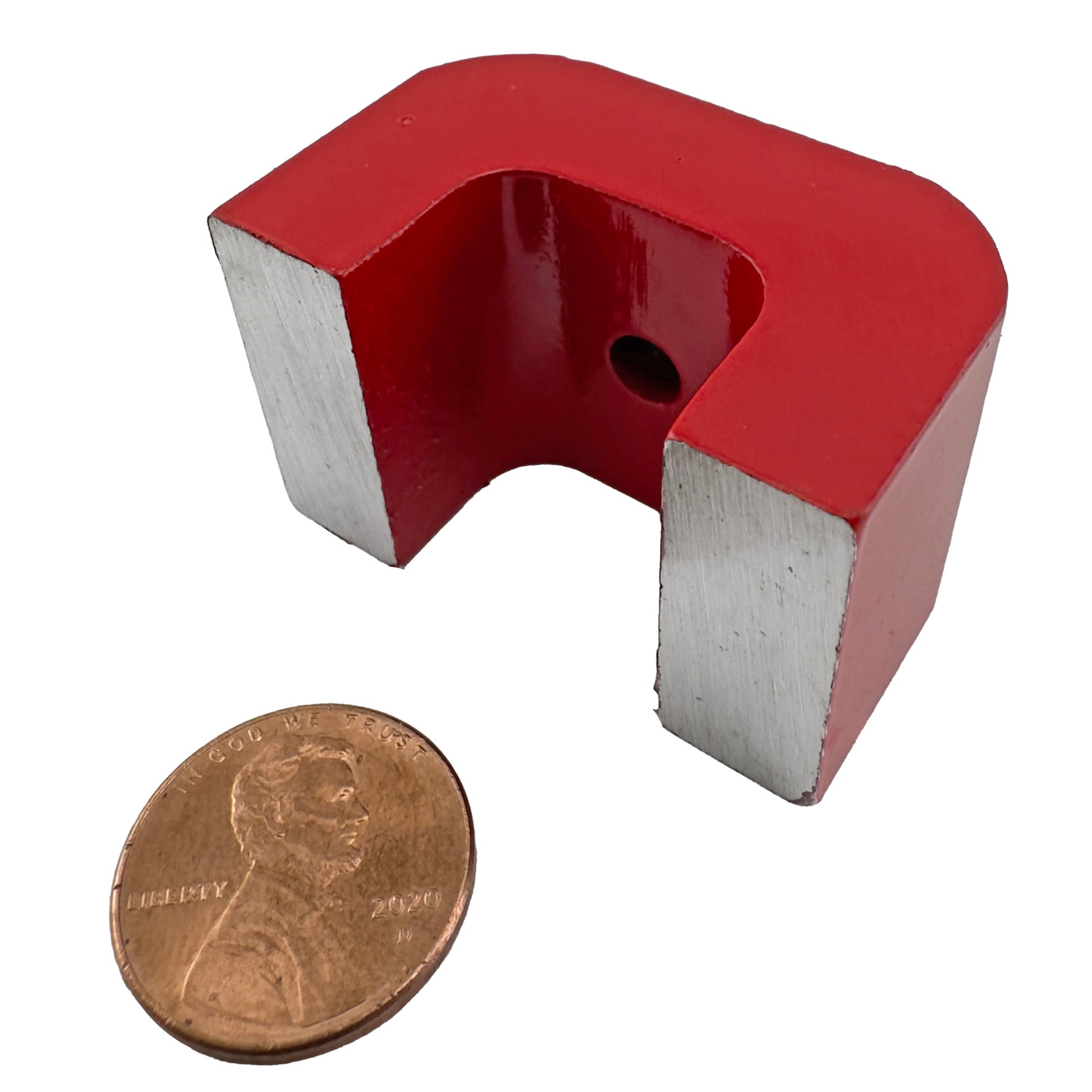 Load image into Gallery viewer, 07271 Alnico Horseshoe Magnet with Keeper - 45 Degree Angle View Compared to Penny