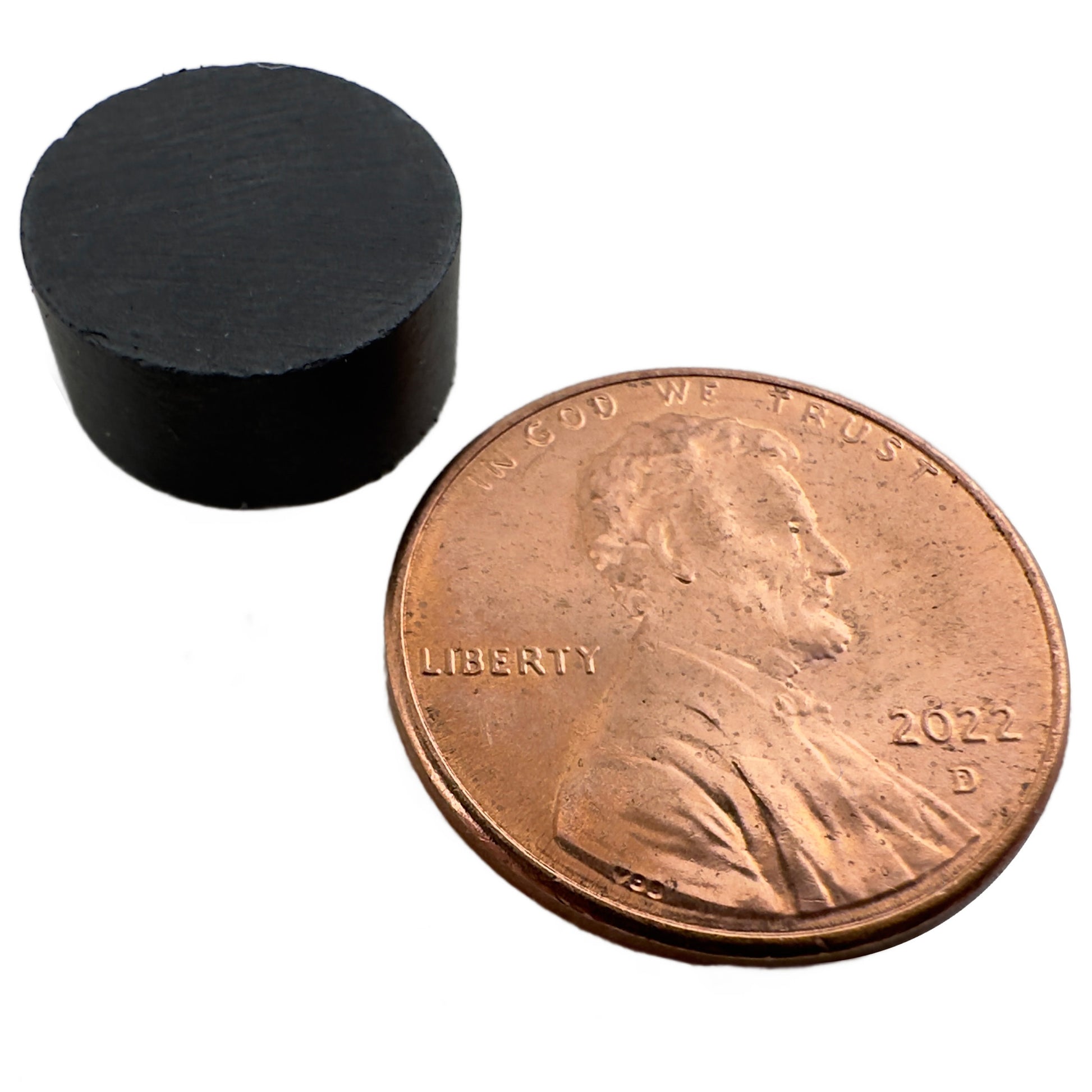 Load image into Gallery viewer, CD005000 Ceramic Disc Magnet - 45 Degree Angle View Compared to a Penny