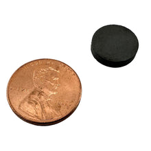 Load image into Gallery viewer, CD005004-S Ceramic Disc Magnet - 45 Degree Angle View Compared to Penny