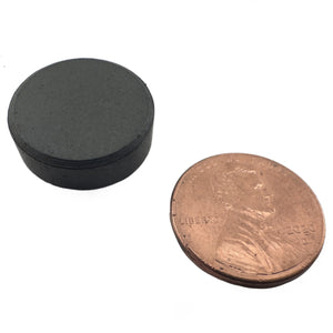 CD07N Ceramic Disc Magnet - 45 Degree Angle View Compared to a Penny