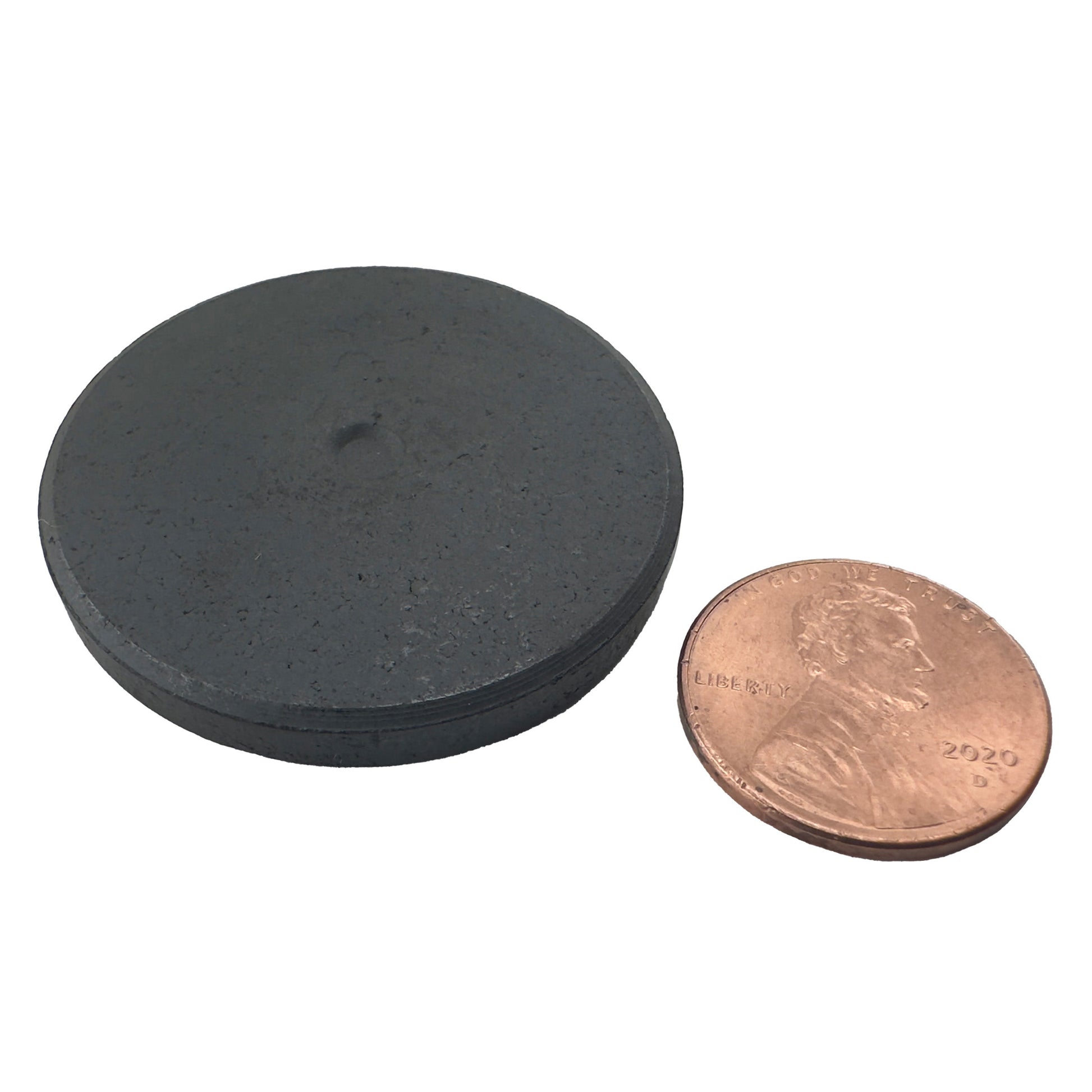 Load image into Gallery viewer, CD150N Ceramic Disc Magnet - 45 Degree Angle View Compared to a Penny