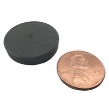 Load image into Gallery viewer, CD985MPN Ceramic Disc Magnet - 45 Degree Angle View Compared to a Penny