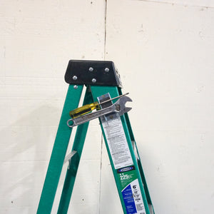 CBA300 Ceramic Latch Magnet Channel Assembly - In Use Attached to Ladder Holding a Screwdriver and a Wrench