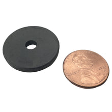 Load image into Gallery viewer, CR106 Ceramic Ring Magnet - 45 Degree Angle View Compared to a Penny