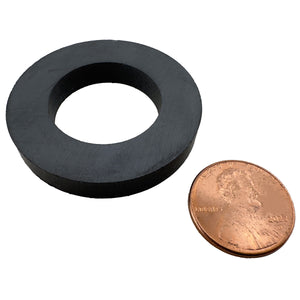 CR154C Ceramic Ring Magnet - 45 Degree Angle View Compared to a Penny