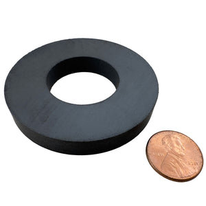 CR250N Ceramic Ring Magnet - 45 Degree Angle View Compared to a Penny