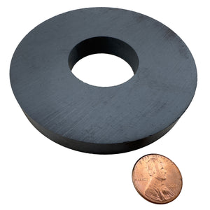 CR337AMAG Ceramic Ring Magnet - 45 Degree Angle View Compared to a Penny