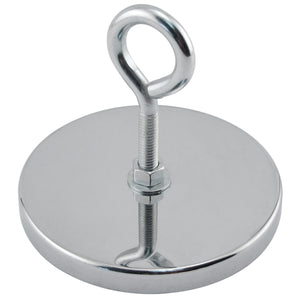 RB100EB Heavy-Duty Ceramic Round Base Magnet Assembled with Eyebolt and Nuts - 45 Degree Angle View