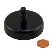 Load image into Gallery viewer, CACM250BPC Heavy-Duty Ceramic Round Base Magnet with Male Thread - Compared to Penny for Size Reference