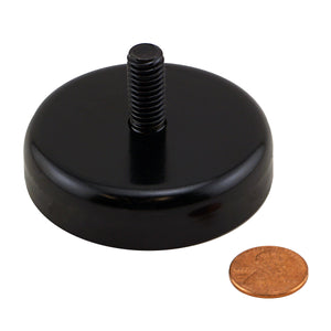 CACM250BPC Heavy-Duty Ceramic Round Base Magnet with Male Thread - Compared to Penny for Size Reference