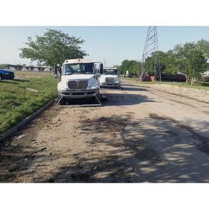 MRS72 Magnetic Road Sweeper - Truck with Sweeper attached, sweeping a construction site