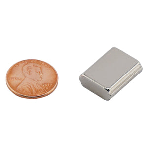 NBGO002502N Neodymium Block Magnet with Groove - Compared to Penny for Size Reference