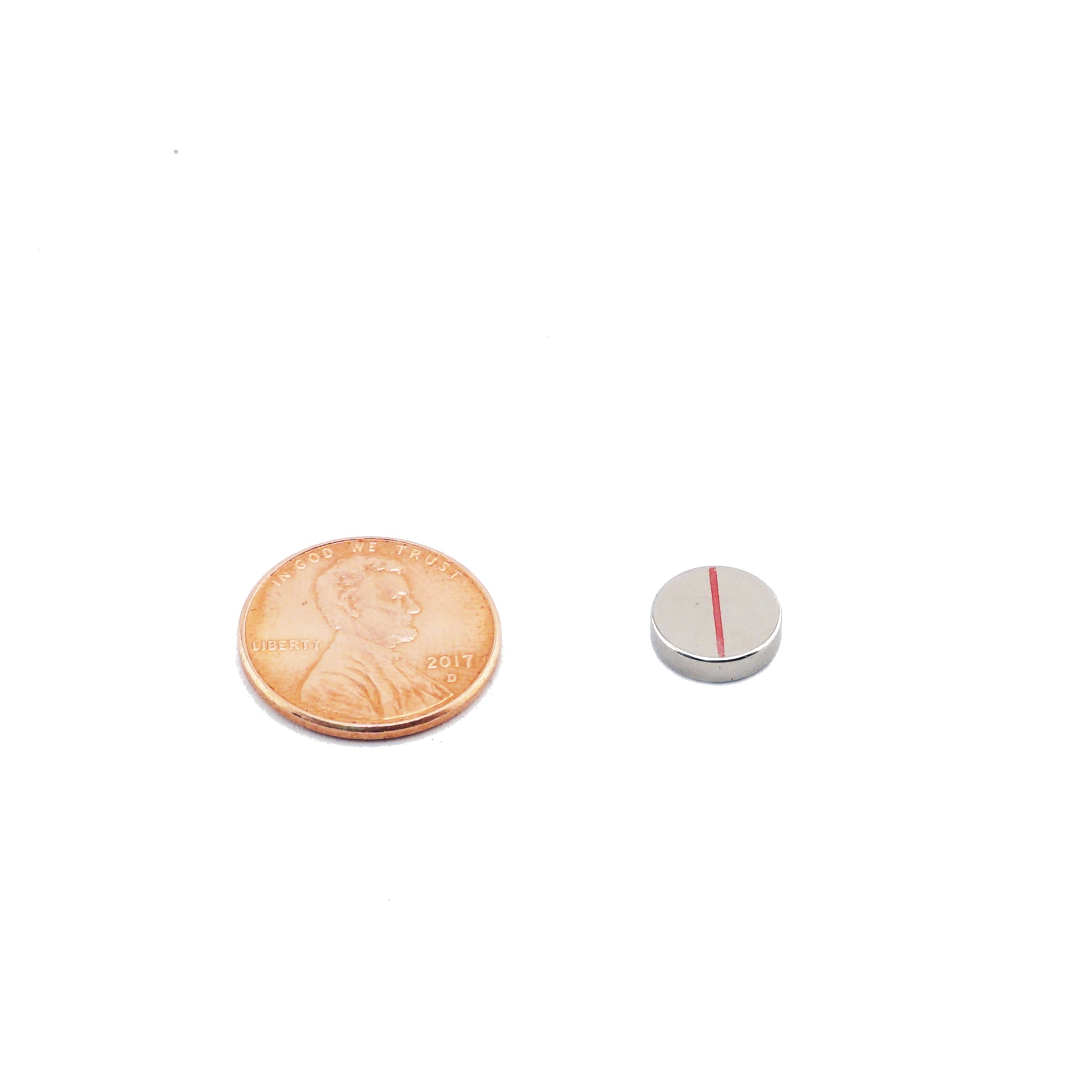 Load image into Gallery viewer, ND003722N Neodymium Disc Magnet - Compared to Penny for Size Reference