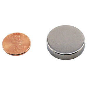 ND010014N Neodymium Disc Magnet - Compared to Penny for Size Reference