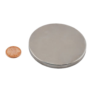 ND027501N Neodymium Disc Magnet - Compared to Penny for Size Reference