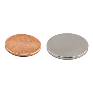 ND45-7518N Neodymium Disc Magnet - Compared to Penny for Size Reference