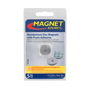 07528 Neodymium Disc Magnets with Adhesive (5pk) - Side View