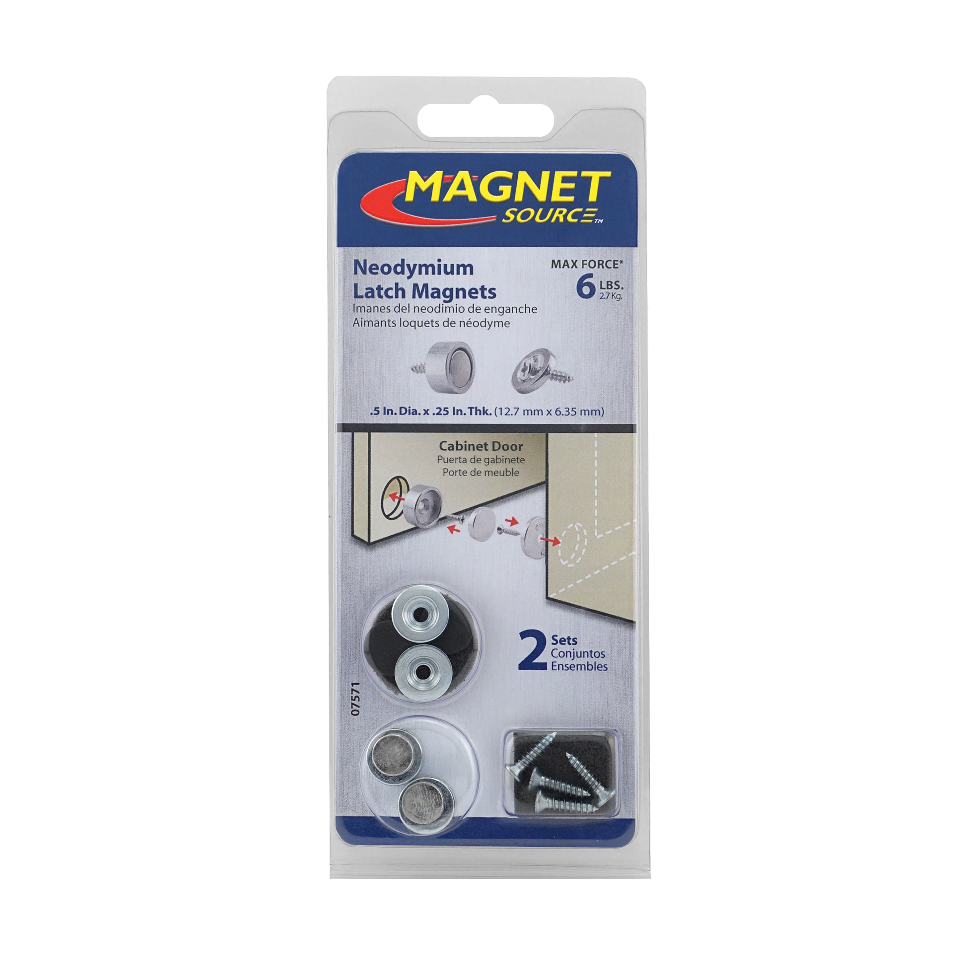 Load image into Gallery viewer, 07571 Neodymium Latch Magnet Kit (2 sets) - Front, Back, and Side View