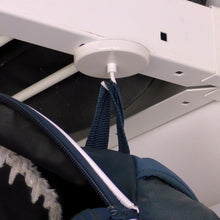 Load image into Gallery viewer, MHHH55 White Magnetic Hook - Demonstration of Backpack or Clothing Hanging from Magnetic Hook