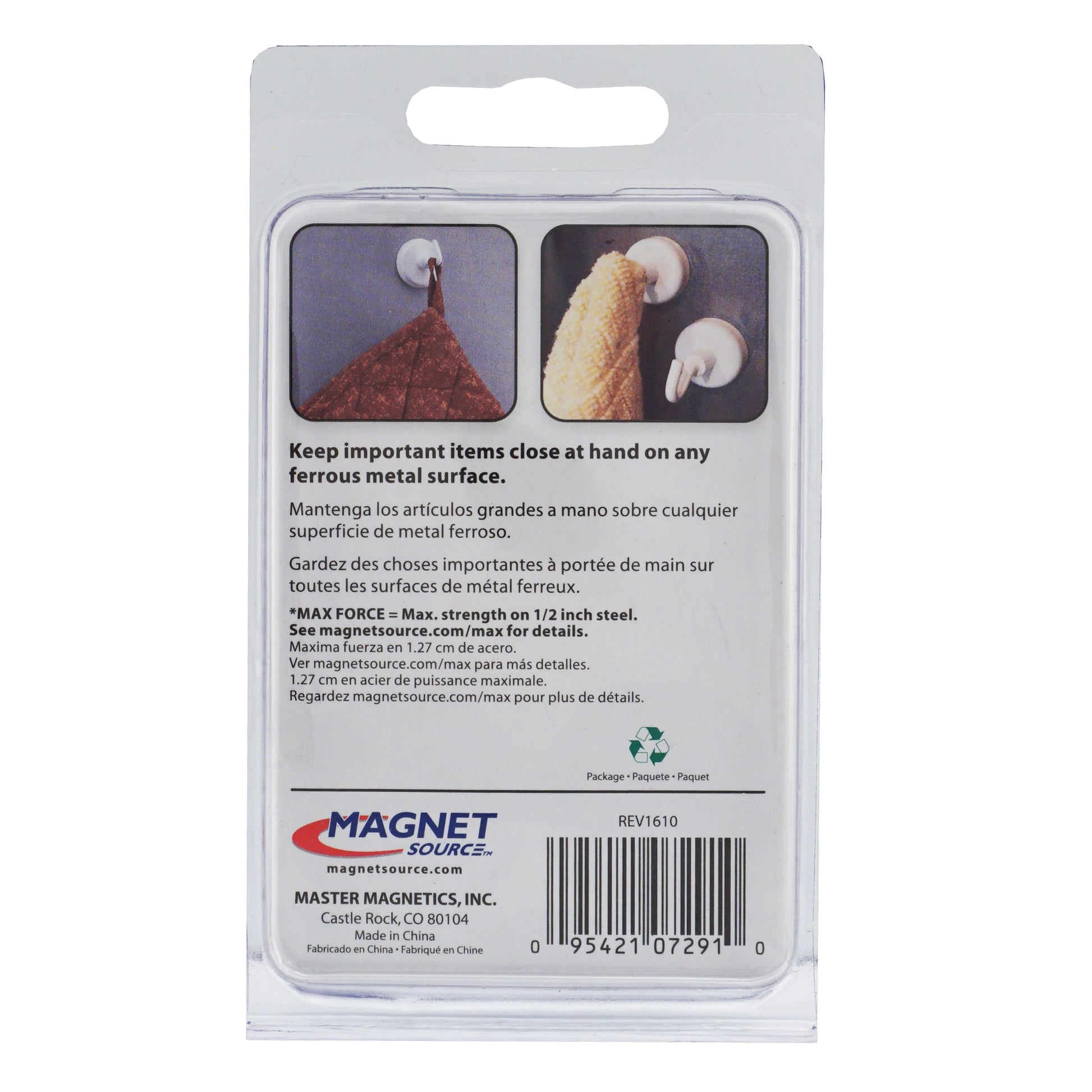 Load image into Gallery viewer, 07291 White Magnetic Hooks (2pk) - Back of Packaging